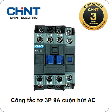 Công tắc tơ NXC CHINT 3P 9A 380VAC, 220VAC