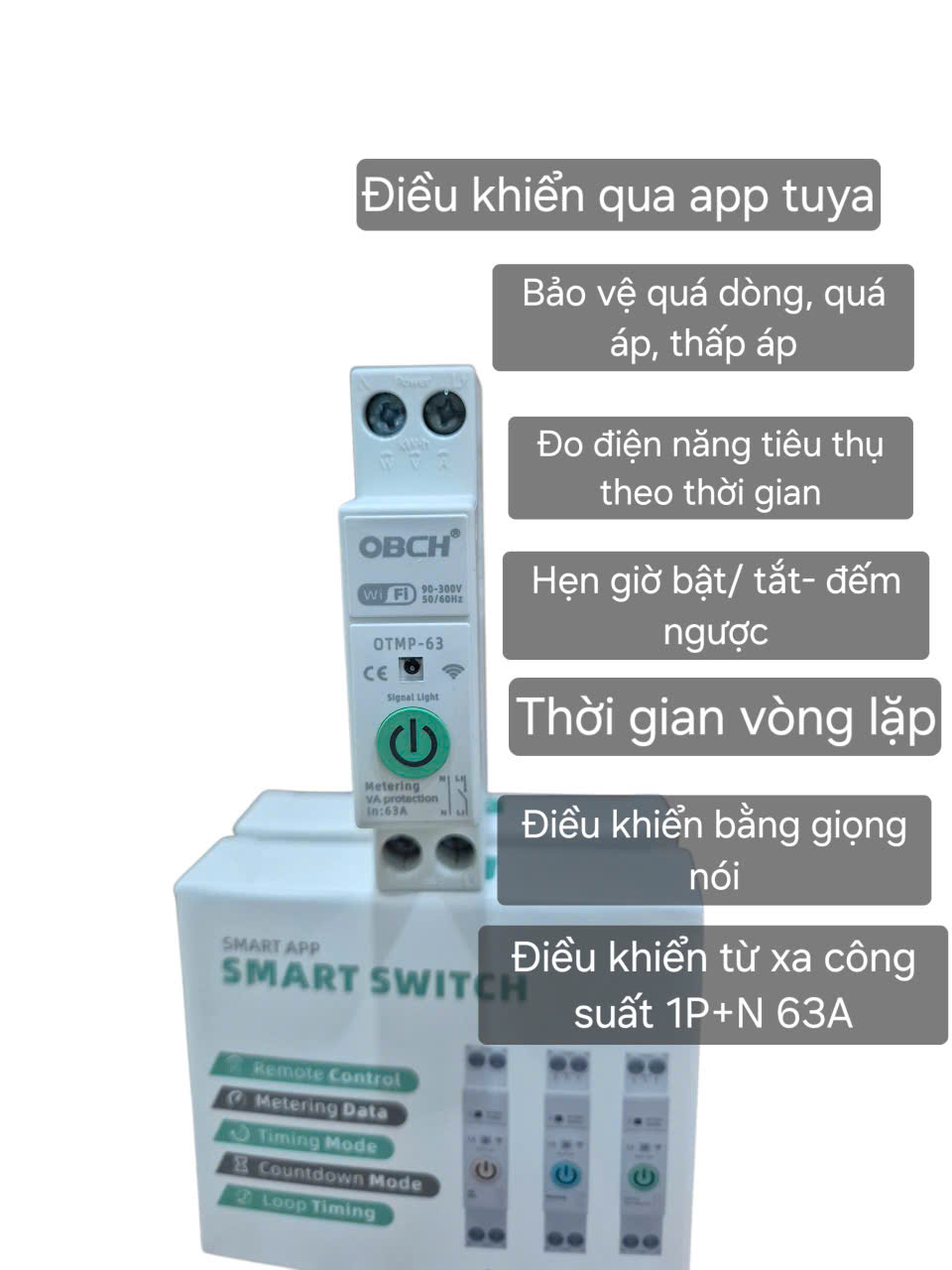 Áp tô mát thông minh OBCH  63A WiFi  đo kw/h Bảo vệ điện áp và quá tải Công tắc điều khiển từ xa không dây